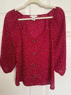 URBAN Romantics Red Polka Dot Button-Up Blouse
